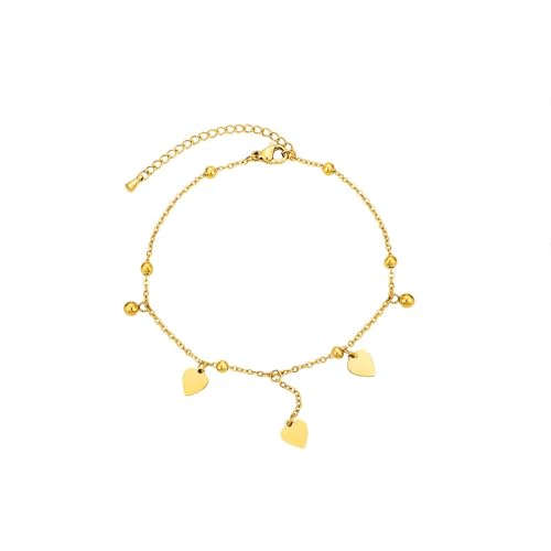 Homxi Gold Fußkette für Damen, Fuß Kette Frauen Edelstahl Herz Quasten - 20cm + 5cm Verlängerungskette von Homxi