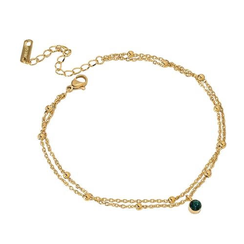 Homxi Gold Fußkette für Damen, Fußkette Edelstahl Frauen Doppelschicht mit Perlen - 19.5cm + 5.5cm Verlängerungskette von Homxi