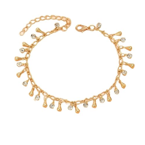 Homxi Gold Fußkette für Frauen, Damen Fußkette Legierung Quasten mit Zirkonia - 21cm + 5cm Verlängerungskette von Homxi