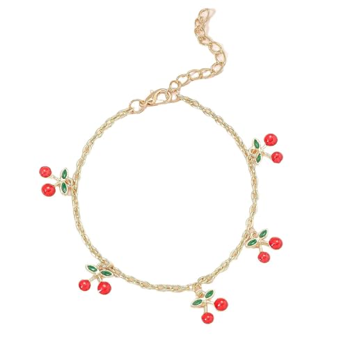 Homxi Gold Fusskette für Frauen, Fusskette Frauen Legierung Kette mit Kirsche - 20cm + 5cm Verlängerungskette von Homxi