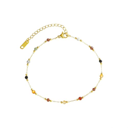 Homxi Gold Sommer Fußkette für Damen, Fußkette Damen Edelstahl Kette mit Perlen - 20cm + 5cm Verlängerungskette von Homxi