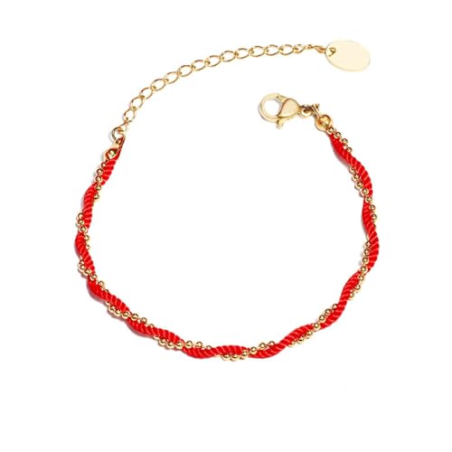 Homxi Gold Strand Fußkette Damen, Fuß Ketten Frauen Edelstahl Rote Seilperlenkette - 20cm + 5cm Verlängerungskette von Homxi