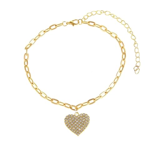 Homxi Gold Strand Fußkette Frauen, Fußketten Damen Legierung Herzform mit Zirkonia - 26.2cm + 10cm Verlängerungskette von Homxi