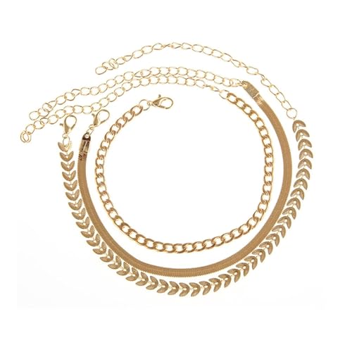 Homxi Gold Strand Fußkette für Damen, Fußkette Frauen Legierung 3 Stücke Set Schlangenkette und Weizenkette - 21cm + 10cm Verlängerungskette von Homxi