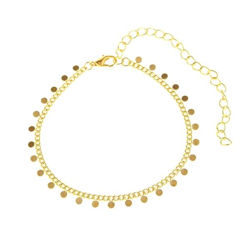 Homxi Gold Strand Fußkette für Frauen, Fuß Kette Frauen Kupfer Kette mit Kreis - 19.5cm + 10cm Verlängerungskette von Homxi