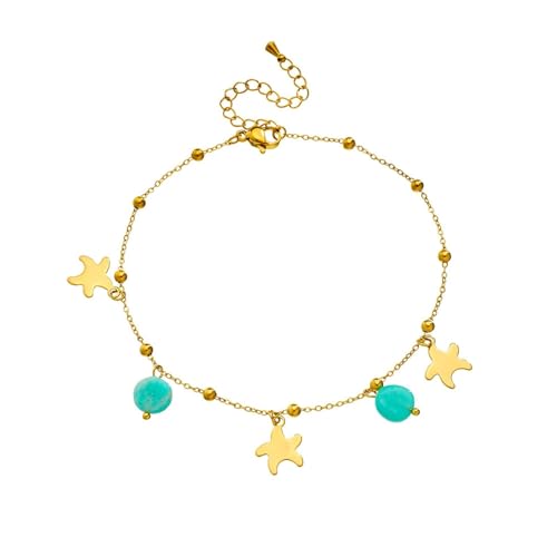Homxi Gold Strand Fußkette für Frauen, Fußketten Frauen Edelstahl Kette mit Kugel und Seestern - 21.5cm + 5.5cm Verlängerungskette von Homxi