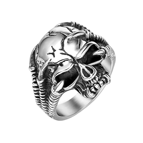Homxi Goth Ringe Herren,Ringe Drachenklaue mit Gotischem Totenschädel Herren Ring Edelstahl Gravur Silber Ringe Herren Größe 57 (18.1) von Homxi