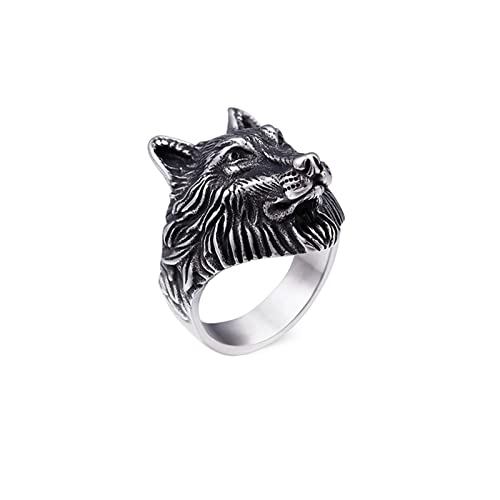 Homxi Gothic Ring Herren,Ringe Wolfskopf Ringe Herren Edelstahl Gothic Silber Herrenring Gr.65 (20.7) von Homxi