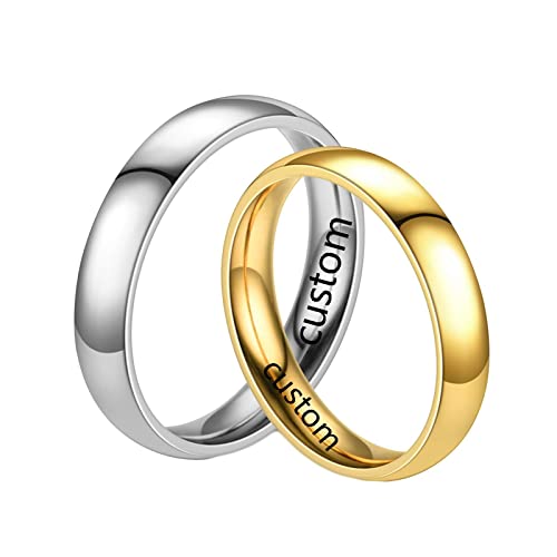 Homxi Gravur Trauringe,Eheringe aus Edelstahl 4MM Gold Silber Ring mit Rund Poliert Verlobungsringe für Paare Damen 60 (19.1) + Herren 60 (19.1) von Homxi