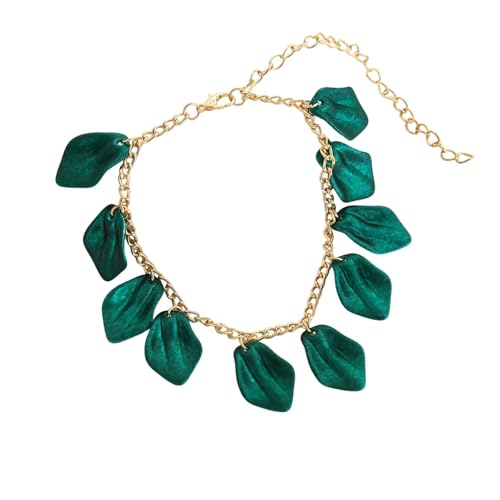 Homxi Grün Strand Fußkette Damen, Frauen Fusskette Harz Kette mit Blütenblättern - 22cm + 10.5cm Verlängerungskette von Homxi