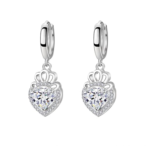 Homxi Hängende Ohrringe Damen Silber,Ohrringe Kupfer Damen Ohrringe Herzform mit Zirkonia Ohrstecker Silber von Homxi
