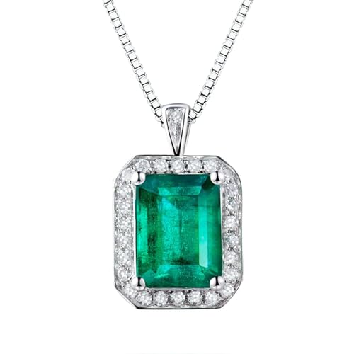 Homxi Halskette 925 Silber Frauen,Halskette Kette Damen Rechteck mit 2 Karat Erstellter Smaragd Frauen Kette Silber Grün von Homxi