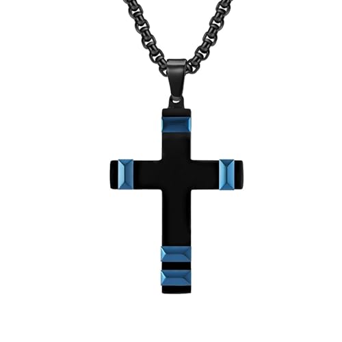 Homxi Halskette Anhänger Schwarz Blau Herren Damen,Anhänger Kette Edelstahl Herren Kreuz Kette Anhänger Schwarz Blau von Homxi