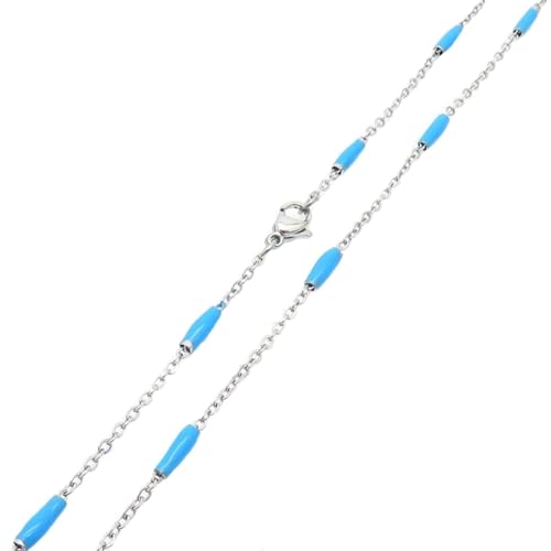 Homxi Halskette Frauen Hellblau Silber,Halsketten Edelstahl Frauen Einzelne Kette Halskette Kette Hellblau Silber von Homxi