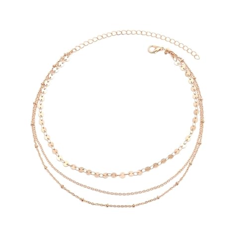 Homxi Halskette Gold Mädchen,Frauen Halsketten Vergoldet 3-Lagige Kette mit Pailletten Halskette Kette Gold von Homxi