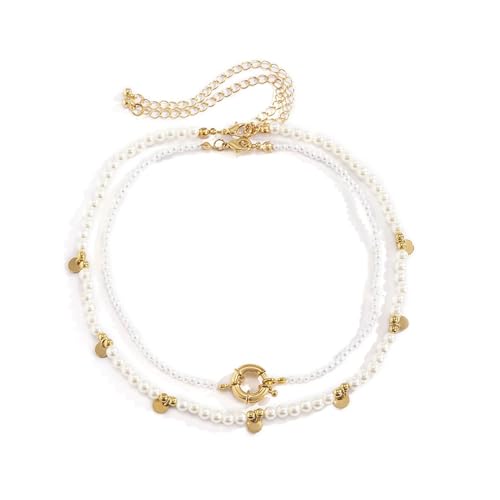 Homxi Halskette Kette Gold Damen,Legierung Halskette für Damen Doppellagige Kette mit Perlen Kette Halskette Gold von Homxi