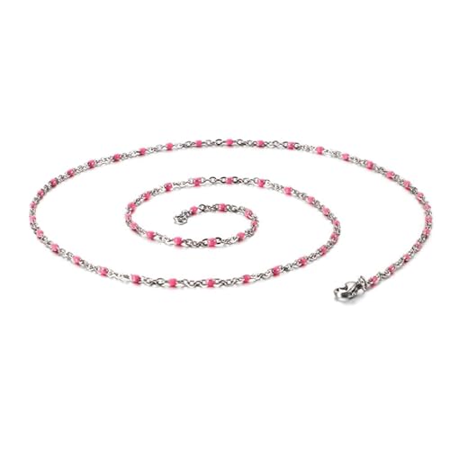 Homxi Halskette Kette Rosa Frauen,Halskette Edelstahl Damen Kette mit Perlen Kette Halskette Rosa von Homxi