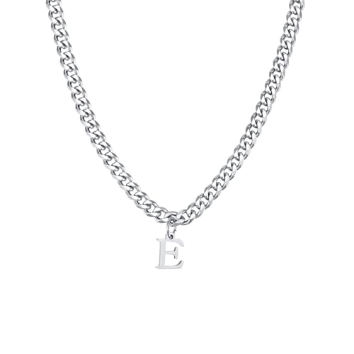 Homxi Halskette Kette Silber Männer,Halskette Anhänger Herren Edelstahl Kette mit Buchstabe E Herren Anhänger Kette Silber von Homxi