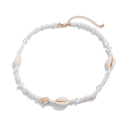 Homxi Halskette Weiß Gold Männer,Kette Acryl Anhänger Mann Perlenkette mit Muschelschildkröte Anhänger Halskette Herren Weiß Gold Homxi Halskette Weiß Gold Männer,Kette Acryl Anhänger Mann Perlenkette mit Muschelschildkröte Anhänger Halskette Herren Weiß Gold von Homxi