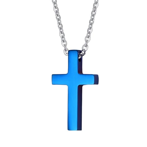 Homxi Herren Anhänger Halskette Blau,Halskette Edelstahl mit Anhänger Poliert Kreuz Halskette Anhänger Blau von Homxi