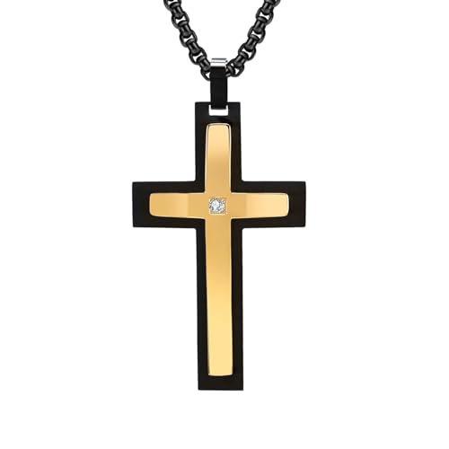 Homxi Herren Damen Halsketten Anhänger Gold,Kette Edelstahl für Anhänger Frauen Kreuz mit Zirkonia Anhänger Halsketten Gold von Homxi