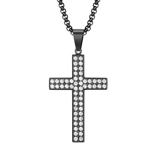 Homxi Herren Damen Schwarz Halskette mit Anhänger,Frauen Halskette Edelstahl für Anhänger Kreuz mit Zirkonia Halskette mit Anhänger Schwarz von Homxi