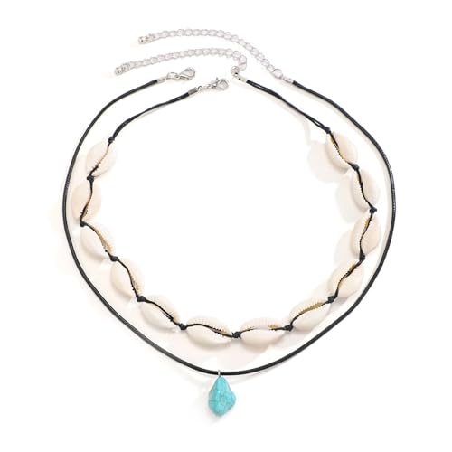 Homxi Herren Kette Anhänger Schwarz Weiß,Legierung Halskette Anhänger Mann Doppelschichtshell mit Türkis Anhänger Kette Herren Schwarz Weiß Homxi Herren Kette Anhänger Schwarz Weiß,Legierung Halskette Anhänger Mann Doppelschichtshell mit Türkis Anhänger Kette Herren Schwarz Weiß von Homxi