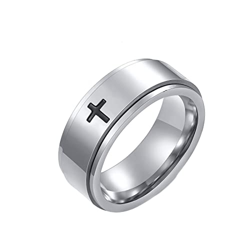 Homxi Herren Ring Edelstahl Gravur,Spinnerring Kreuz 8MM Herrenringe Silber Herrenring Größe 57 (18.1) von Homxi