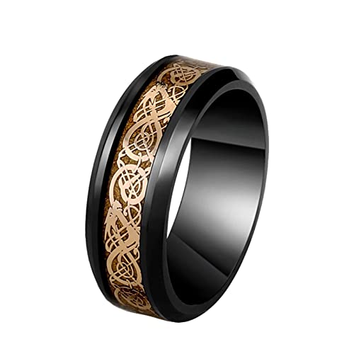 Homxi Herren Ring Vintage Punk,Ring Rund Ringe Edelstahl Herren mit Gravur Schwarz Gold Ringe Herren Größe 53 (16.9) von Homxi