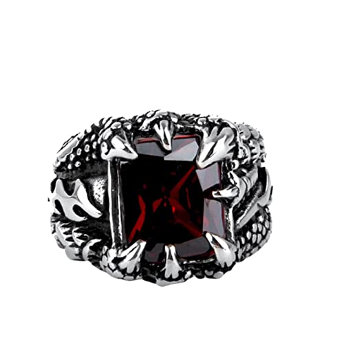 Homxi Herren Ringe Gothic,Ringe Drachenklaue mit Rechteck Herren Ring Edelstahl Gravur Rot Ringe Herren Größe 57 (18.1) von Homxi