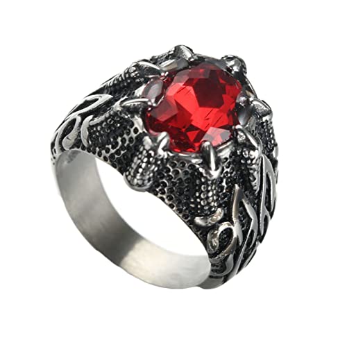 Homxi Herrenring Gothic,Ringe Oval Stein mit Drachenklaue Herren Ring Edelstahl Gravur Rot Ring Herren Größe 60 (19.1) von Homxi