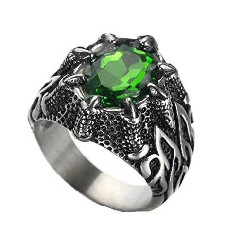 Homxi Herrenring Punk,Ringe Oval Stein mit Drachenklaue Edelstahl Ringe Herren Grün Herrenring Größe 60 (19.1) von Homxi
