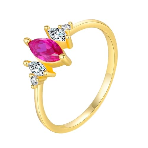 Homxi Hochzeitsringe Damen Ring Gelbgold 9K, 3,5 x 7 mm Marquise mit Erstellter Rubin und Moissanit, Damen Gold Eheringe Verlobung Frauen Ring Groß 53 (16.9) von Homxi