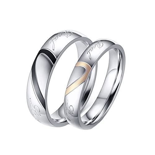 Homxi Hochzeitsringe Gravur,Edelstahlring Eheringe Silber 4/5MM mit Rund Herz Puzzle Paar Trauringe Damen 54 (17.2) + Herren 54 (17.2) von Homxi