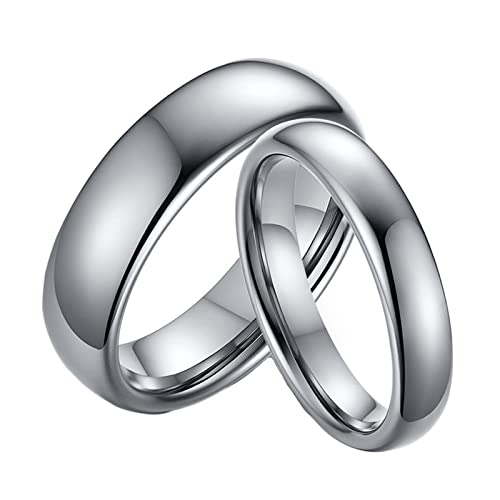 Homxi Hochzeitsringe Gravur,Verlobungsringe Wolframcarbid 4/6MM Silberring mit Rund Poliert Partnerringe Paar Damen 52 (16.6) + Herren 54 (17.2) von Homxi