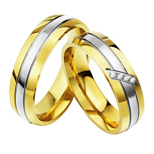 Homxi Hochzeitsringe Paar Gravur,Edelstahl Ringe Paare Gold Silber Ring mit 6MM Rund Weiß Zirkonia Paar Ringe Damen 54 (17.2) + Herren 67 (21.3) von Homxi