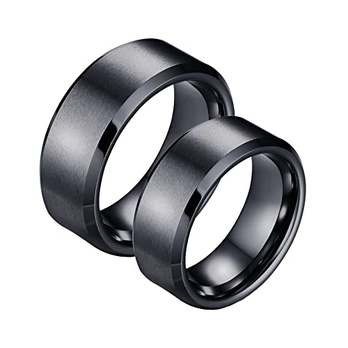 Homxi Hochzeitsringe Paar Gravur,Paarringe Wolframcarbid 8MM Schwarz Ring mit Rund Gebürstet Hochzeit Ringe Paar Damen 57 (18.1) + Herren 62 (19.7) von Homxi