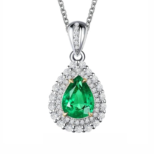 Homxi Kette 925 Silber Frauen mit Anhänger,Halskette Damen Wassertropfen mit 1 Karat Erstellter Smaragd Frauen Kettenanhänger Silber Grün von Homxi