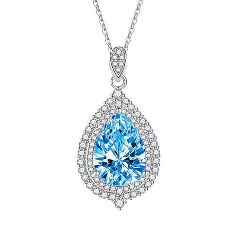 Homxi Kette Anhänger Blau Frauen,Damen Halskette Anhänger Kupfer Wassertropfen mit Zirkonia Halskette Anhänger Blau von Homxi