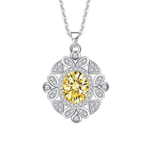 Homxi Kette Gelb Anhänger Frauen,Frauen Kette Kupfer mit Anhänger Blume und Oval mit Zirkonia Halsketten Anhänger Gelb von Homxi