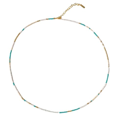 Homxi Kette Gold Blau Weiß Anhänger Mädchen,Kette Anhänger Vergoldet Frauen Perlenkette Anhänger Halskette Damen Gold Blau Weiß von Homxi