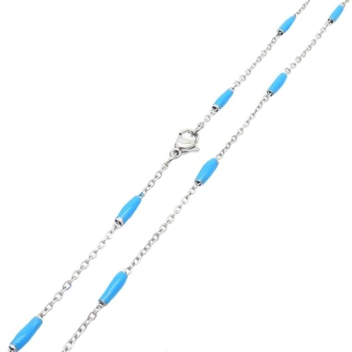 Homxi Kette Hellblau Silber Mädchen,Edelstahl Halskette Frauen Einzelne Kette Halskette Kette Hellblau Silber von Homxi