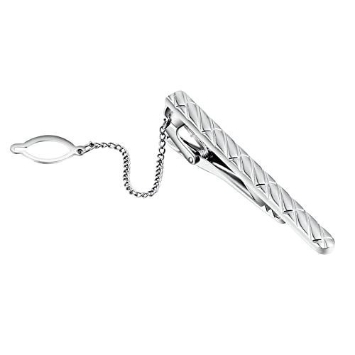 Homxi Krawattennadel Herren,Rechteck mit Kette Krawattenklammer Edelstahl Krawattenklammer Set Silber von Homxi
