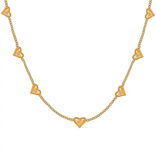 Homxi Mädchen Anhänger Halskette Gold,Damen Kette Anhänger Edelstahl Herzform mit Zirkonia Kette Anhänger Gold von Homxi