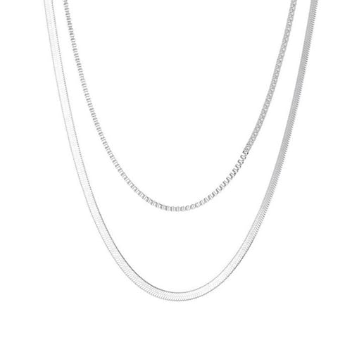 Homxi Mädchen Halskette Silber,Frauen Halsketten Edelstahl Doppelte Kette Halskette Kette Silber von Homxi