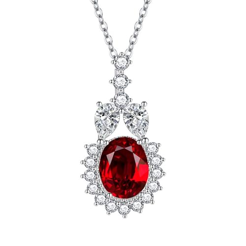 Homxi Mädchen Halsketten Anhänger Rot,Kupfer Halskette mit Anhänger Damen Oval mit Zirkonia Kette Anhänger Rot von Homxi