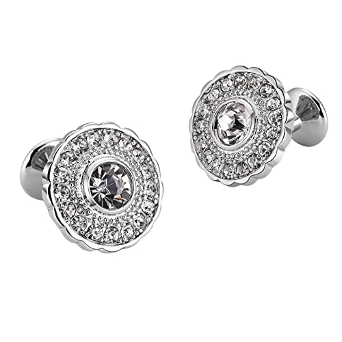 Homxi Manschettenknöpfe Herren,Rund Weiß Zirkonia Manschettenknöpfe Personalisiert Edelstahl Cufflinks Silber von Homxi