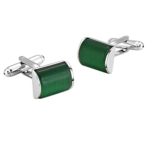 Homxi Manschettenknöpfe Herren Buisness,Rechteckiger Bogen Manschettenknöpfe Edelstahl Manschettenknöpfe für Herren Silber Grün von Homxi