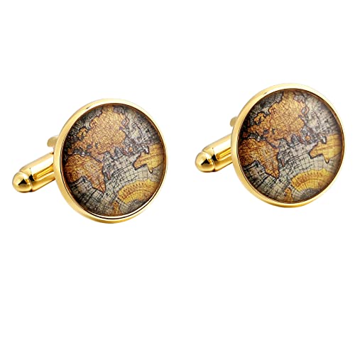 Homxi Manschettenknöpfe Herren Buisness,Weltkarte Manschettenknöpfe Edelstahl Herren Manschettenknöpfe Herren Gold von Homxi