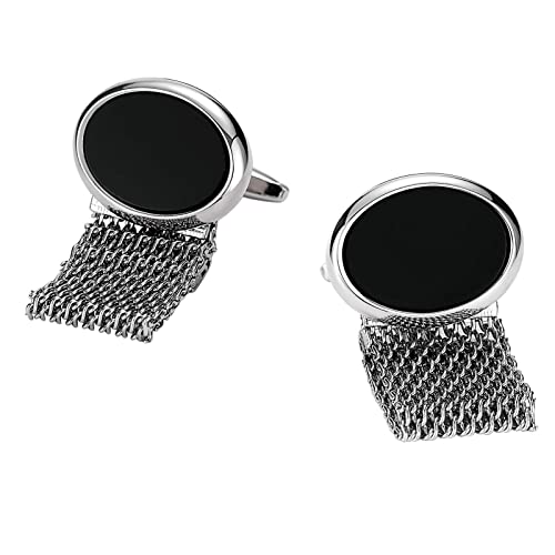 Homxi Manschettenknöpfe Herren Herrenring,Oval mit Ketten Manschettenknöpfe Herren Edelstahl Schwarz Silber Manschettenknöpfe Set von Homxi